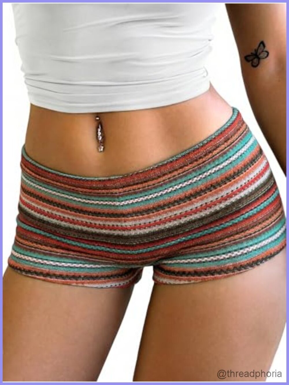 Women's Crochet Striped Knit Low Rise Shorts Stretch Casual Beach